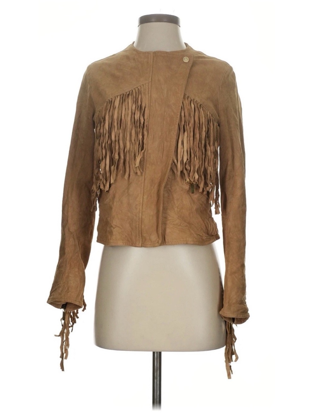 Kocca Brown Tan Fringe Leather Jacket Small
